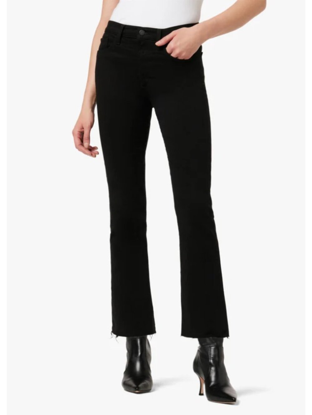 Joe's Flawless The Callie High Rise Cropped Bootcut Jeans Black Raw Hem 30 NWT
